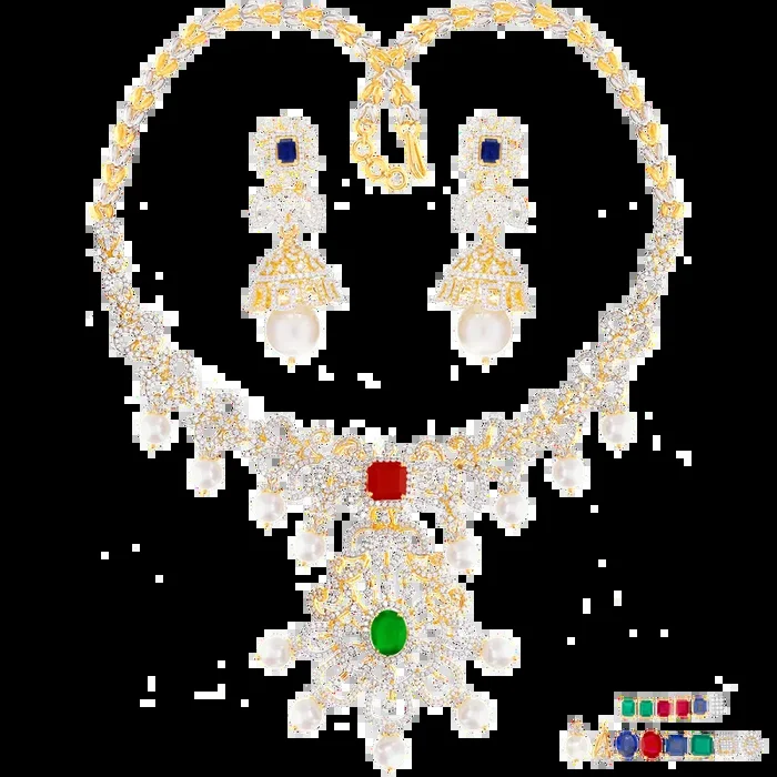 8.97Ct VVS/EF Diamond Necklace Set With Changeable Gemstones in 18K Gold