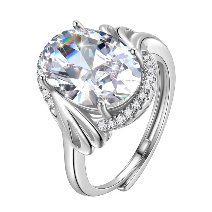 8 Karat Halo Oval Verlobungsring 925 Sterling Silber Damen April Geburtsstein Diamant Band Versprechen Brautschmuck Mutter Geburtstagsgeschenk