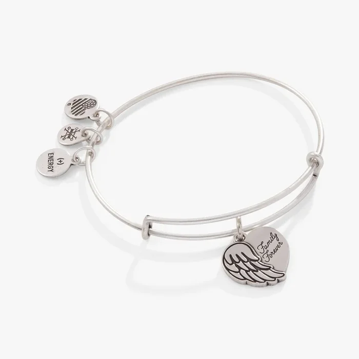 ‘Family Forever’ Angel Wing Heart Charm Bangle