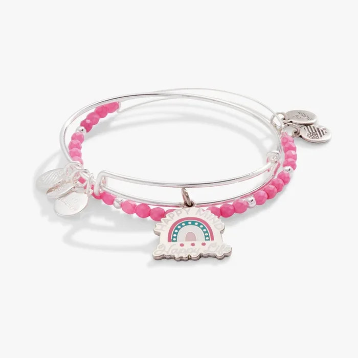 ‘Happy Mind, Happy Life’ Charm Bangle, Set of 2
