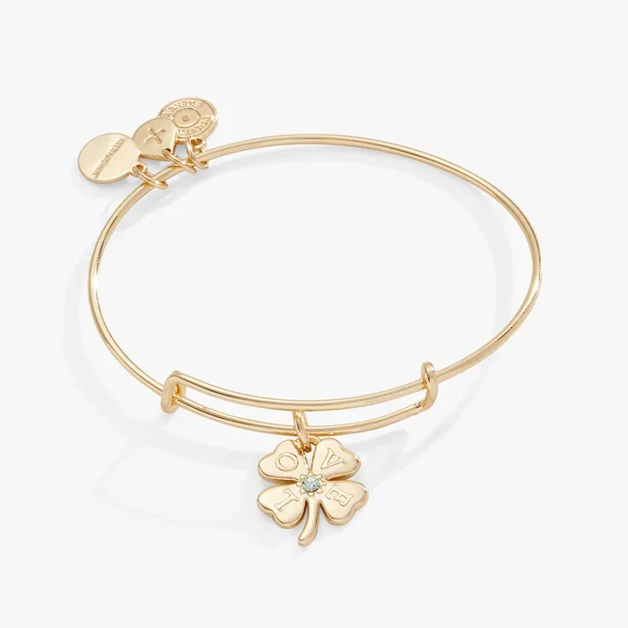 ‘Love’ Clover Charm Bangle Bracelet