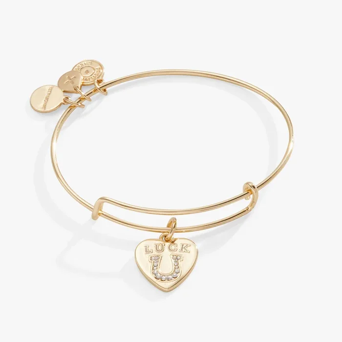 ‘Luck’ Heart Charm Bangle Bracelet