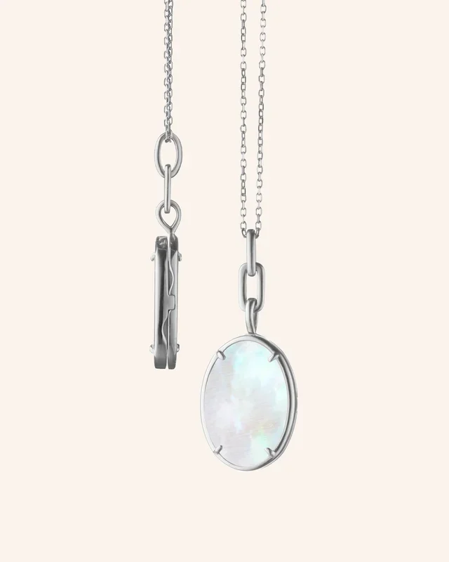 “Elle” Stone Slim 18K White Gold Locket Necklace