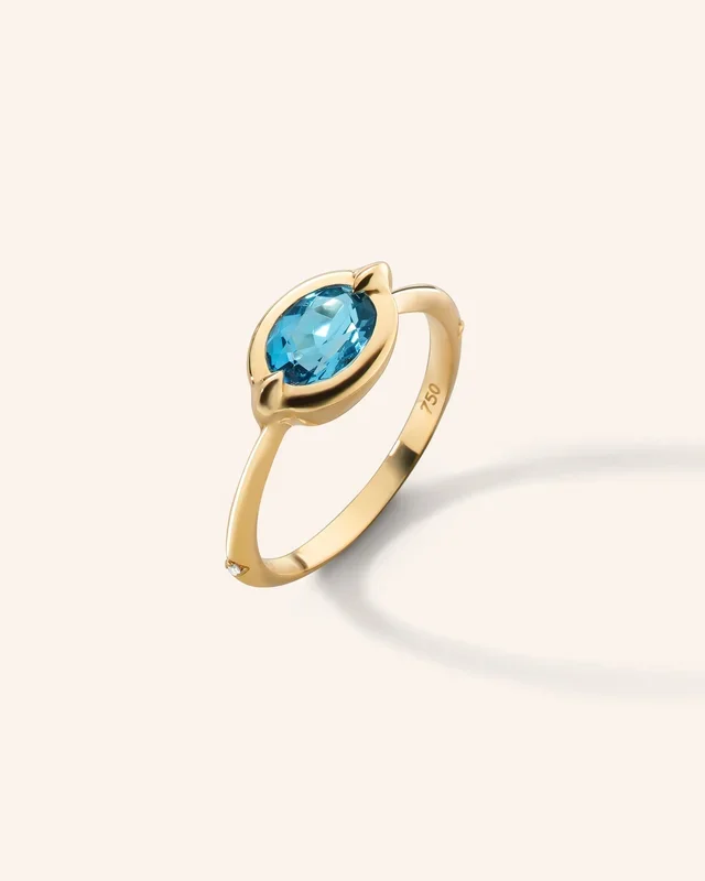 “Points North” London Blue Topaz Ring with Diamonds