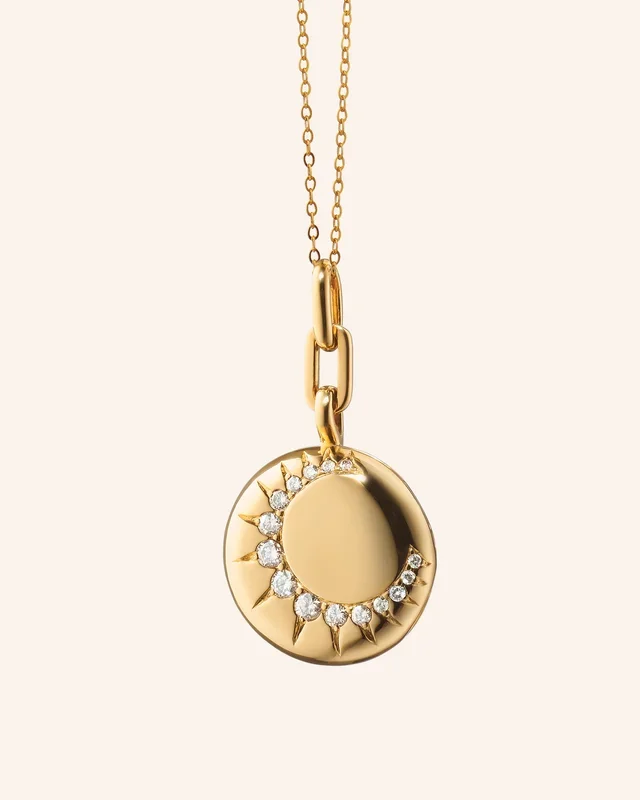 “Sun” Gold Locket Necklace with Diamonds