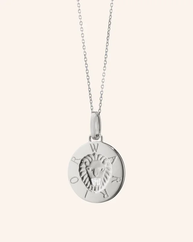 “Warrior” Lion Intaglio Necklace with White Sapphire