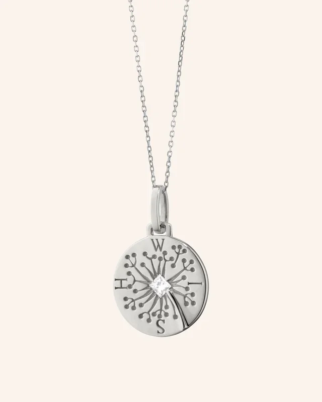 “Wish” Dandelion Intaglio Necklace with White Sapphire