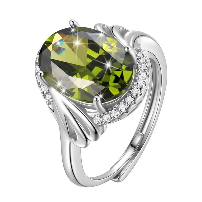 8Ct Oval Women Ring 925 Sterling Silver Halo August Birthstone Peridot Ring Jewelry Mom Grandma Birthday Mother’s Day Gift