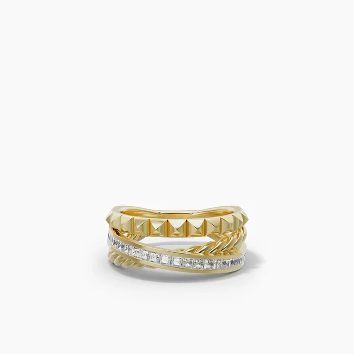 8MM CROSSOVER TRIO 3-ROW RING DI 18K