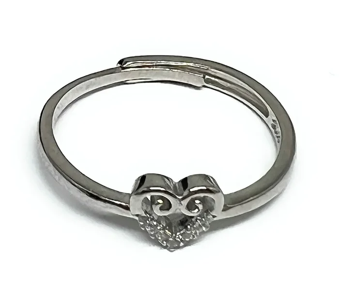 .925 Silver Adjustable Heart CZ Ring (FCS 02)
