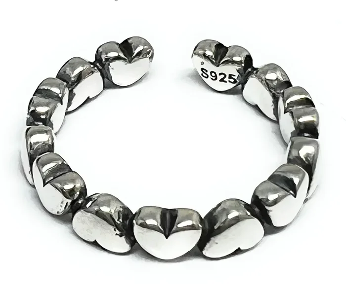 .925 Silver Hearts Band Adjustable Ring (FCS 09)