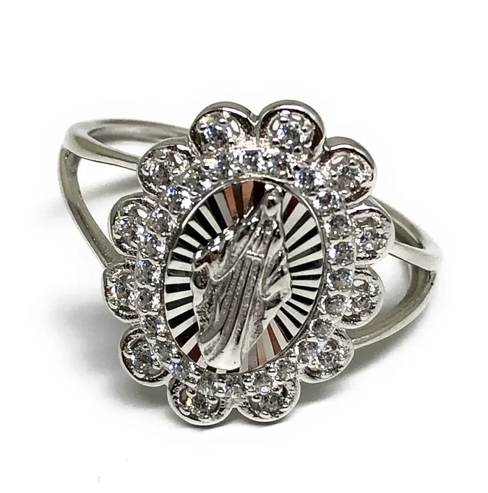 .925 Silver Viirgin Mary Virrgen Guadalupe Cubic Zirconia Ring