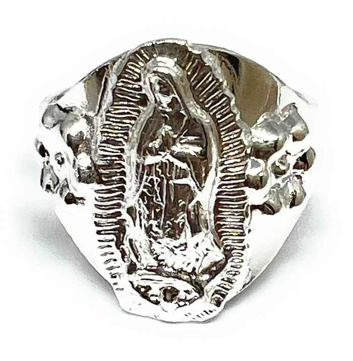 .925 Silver Viirgin Mary Virrgen Guadalupe Flower Ring