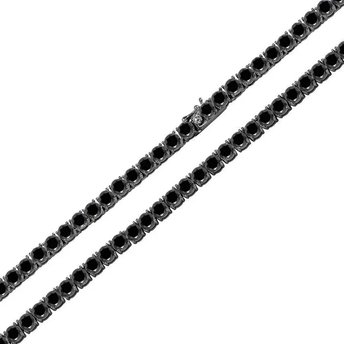 925 Sterling Silver Blk Rhodium Plated Round Blk CZ Tennis Necklace 3mm – STP01709 BLK