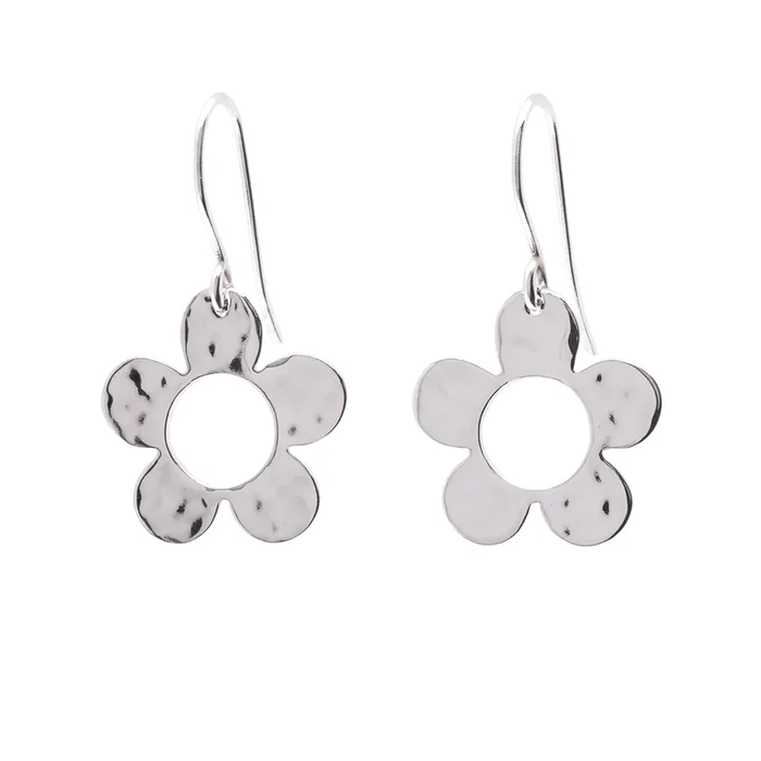 925 Sterling Silver Hammered Dangling Flower Earrings – SPE00008
