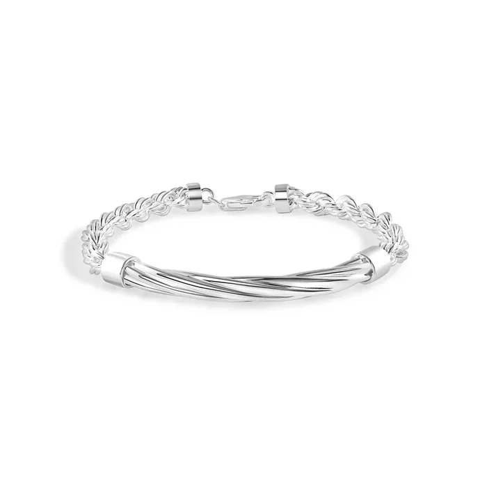 925 Sterling Silver Hollow Rope Twisted Round Bar 5.3mm Bracelet – CHHB015