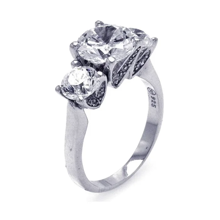 925 Sterling Silver Nickel Free Rhodium Plated 3 Stone Trellis Past Present Future Clear CZ Octagon Ring – STR00837
