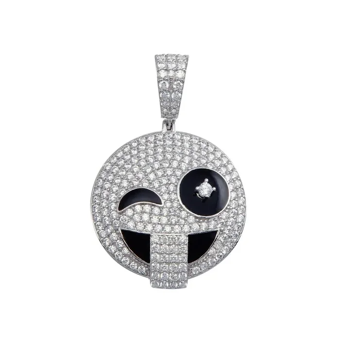 925 Sterling Silver Winky Face Emoji CZ Pendant – GMP00071