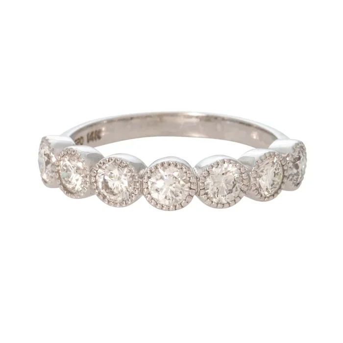 .93ctw Diamond Bezel Milgrain Halfway 14K White Gold Band