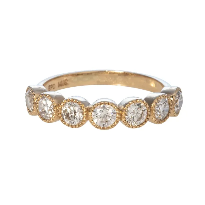 .93ctw Diamond Bezel Milgrain Halfway 14K Yellow Gold Band