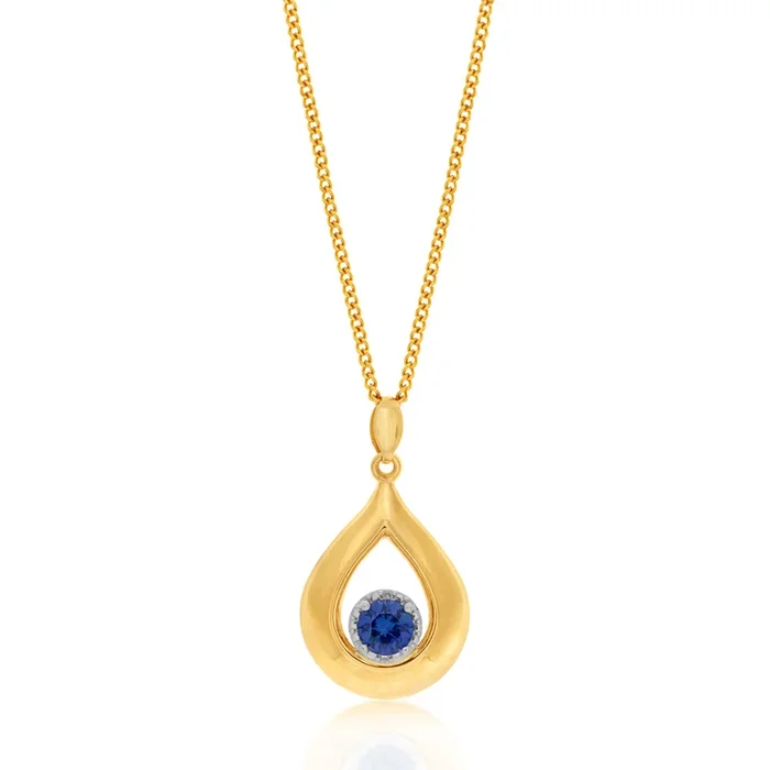 9ct Created Sapphire & Diamond Pendant