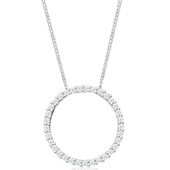 9ct Gorgeous White Gold Circle of Life 1/4 Carat Diamond Pendant With Chain
