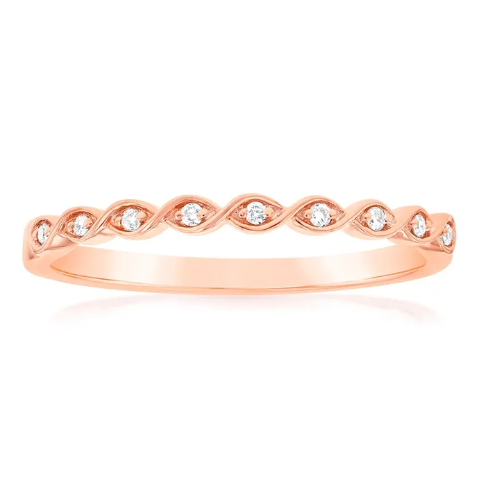 9ct Rose Gold Diamond Ring with 9 Brilliant Diamonds