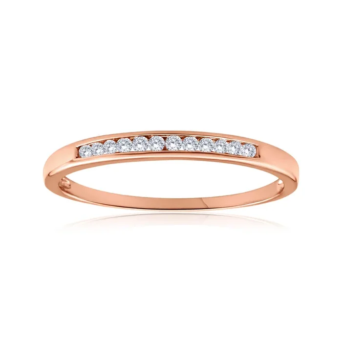 9ct Rose Gold Ring With 0.1 Carats Of Channel Set Diamonds