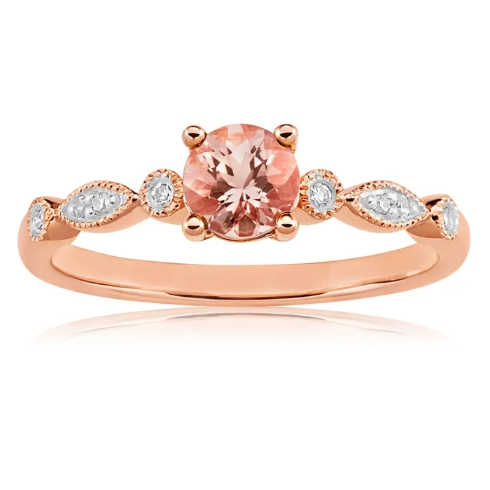 9ct Rose Gold Round Cut 0.45ct Morganite and Diamond Ring