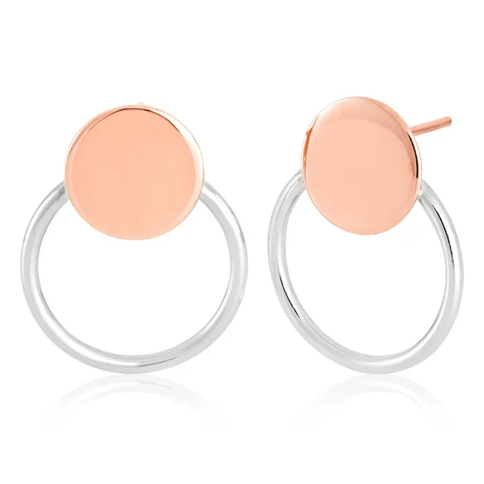 9ct Rose Gold Silverfilled Disc on a Silver Circle Studs