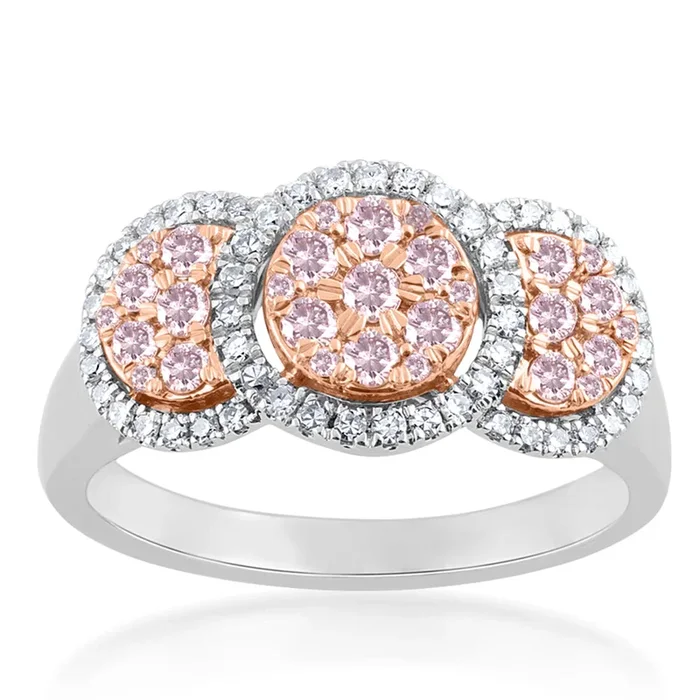9ct White and Rose Gold 0.65 Carat Diamond Ring With Pink Argyle Diamonds