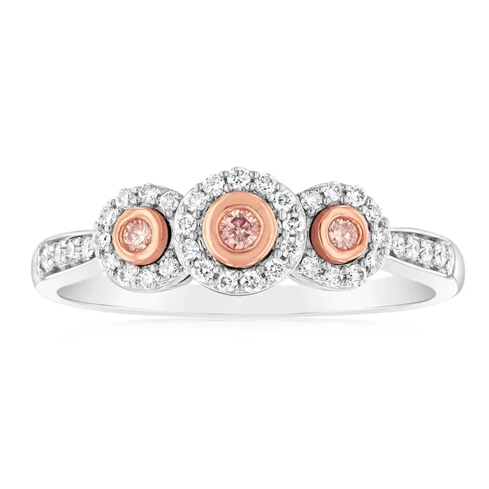 9ct White Gold 1/5 Carat Diamond Ring with Pink and White Diamonds