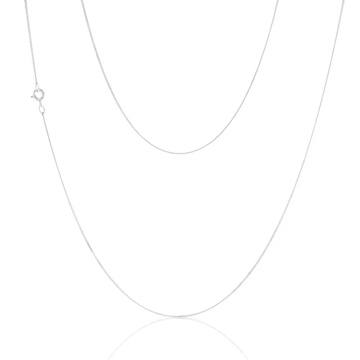 9ct White Gold 18 Gauge Fine Curb 46cm Chain