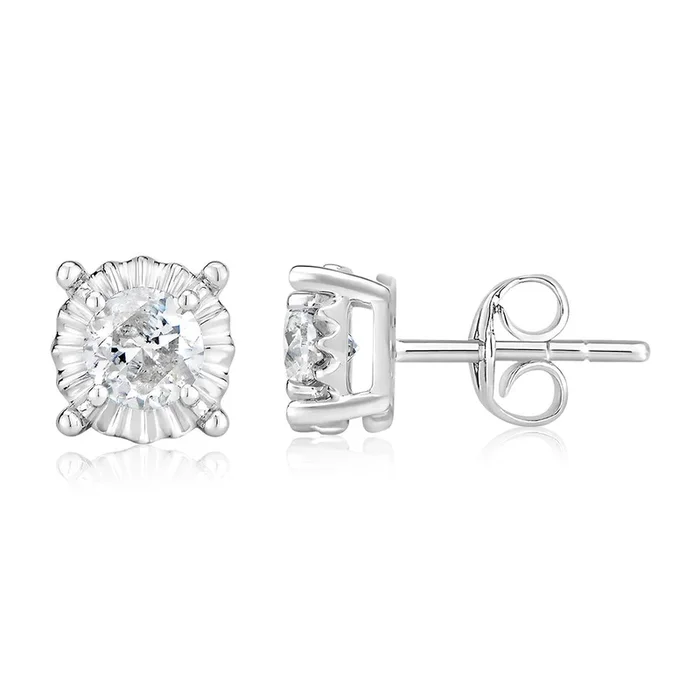 9ct White Gold 3/4 Carat Diamond Solitare Studs with Disc Setting