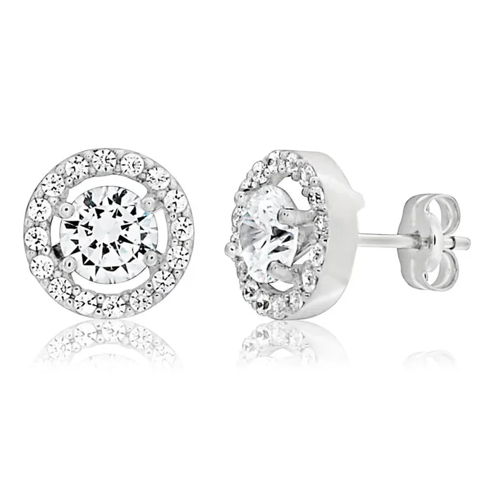 9ct White Gold Cubic Zirconia Round Halo Stud Earrings