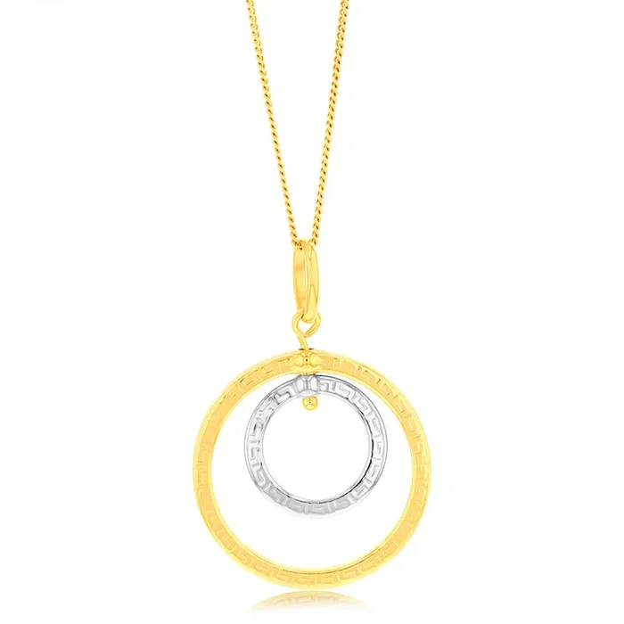 9ct Yellow And White Gold Silverfilled Greek Key Round Pendant