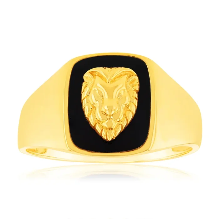 9ct Yellow Gold 0.77Ct Agate Lion Gents Ring