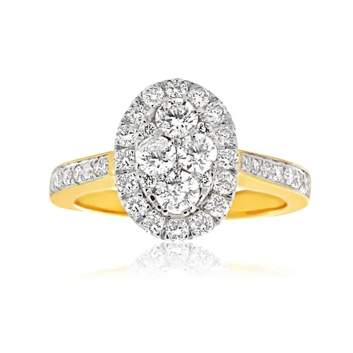 9ct Yellow Gold 0.90 Carat Diamond Oval Shaped Ring