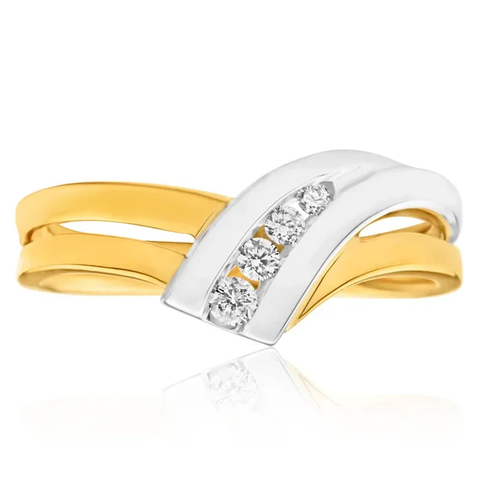 9ct Yellow Gold & White Gold ‘Anari’ Ring With 0.1 Carats Of Diamonds