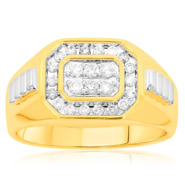 9ct Yellow Gold 1/2 Carat Diamonds Mens Ring