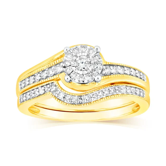 9ct Yellow Gold 1/3 Carat Diamond 2-Ring Bridal Set