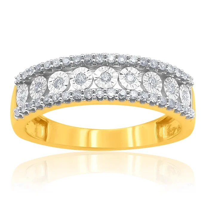 9ct Yellow Gold 1/4 Carat Diamond Ring With 49 Brilliant Diamonds