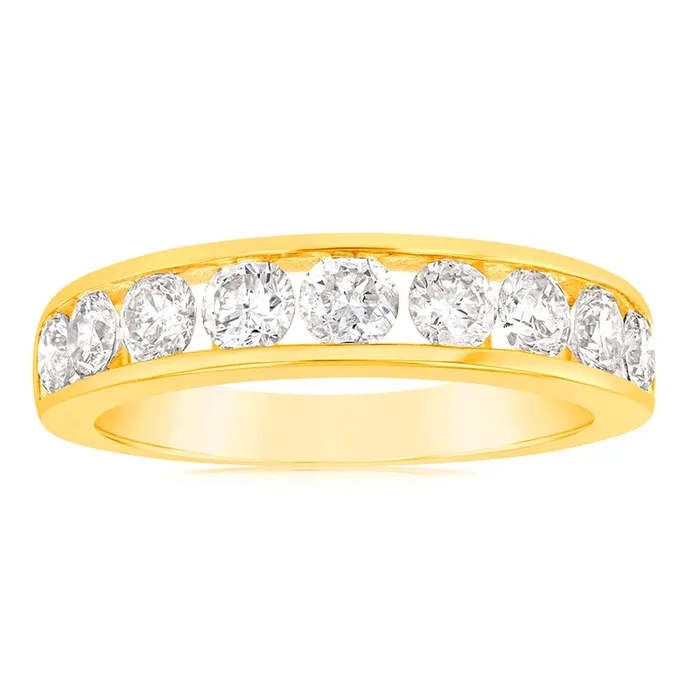 9ct Yellow Gold 1 Carat Diamond Ring with 9 Diamonds in Channel setting