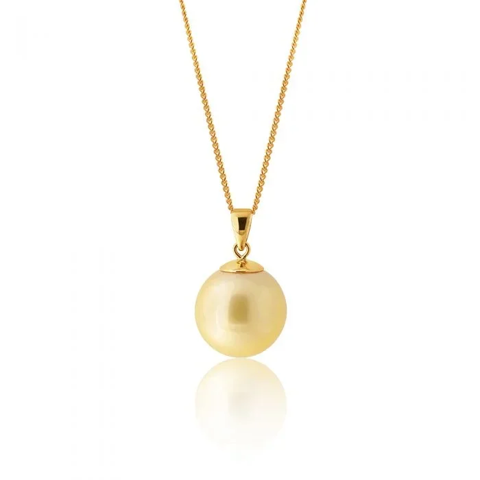 9ct Yellow Gold 11-13mm Golden South Sea Pearl Pendant with 45cm Chain