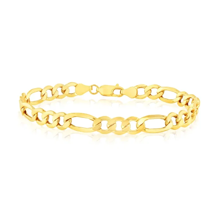 9ct Yellow Gold 170 Gauge Diamond Cut 1:3 Figaro 23cm Bracelet