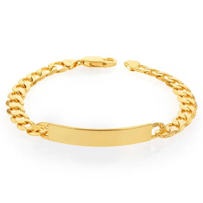 9ct Yellow Gold 190 Guage Curb ID Bracelet 21cm