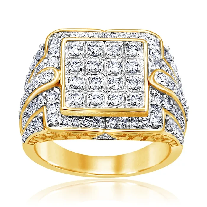 9ct Yellow Gold 2 Carat Diamond Mens Ring