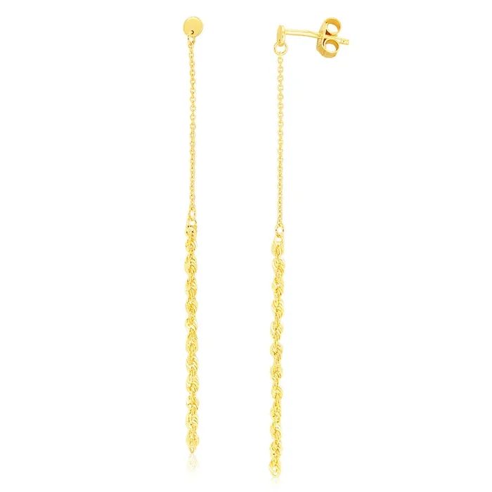 9ct Yellow Gold 2mm Rope & Trace Chain Drop Earrings