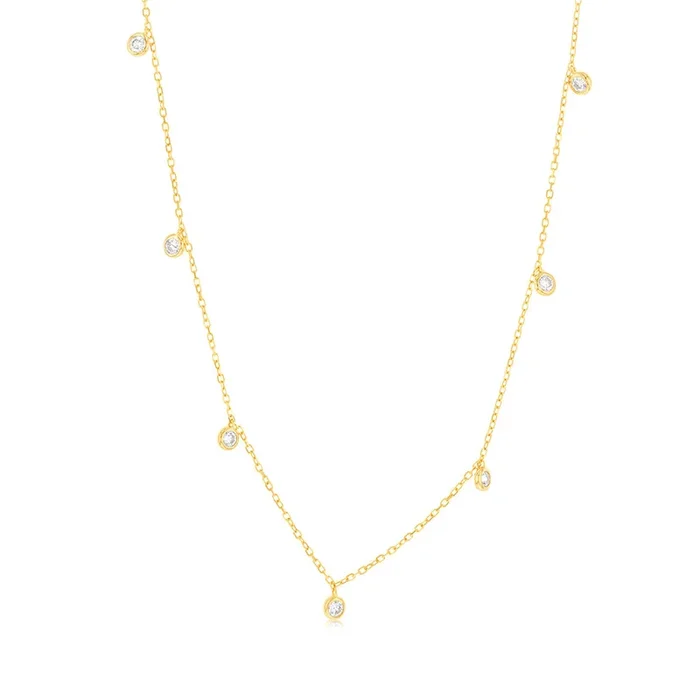 9ct Yellow Gold 2mm Zirconia Charm On 45cm Chain