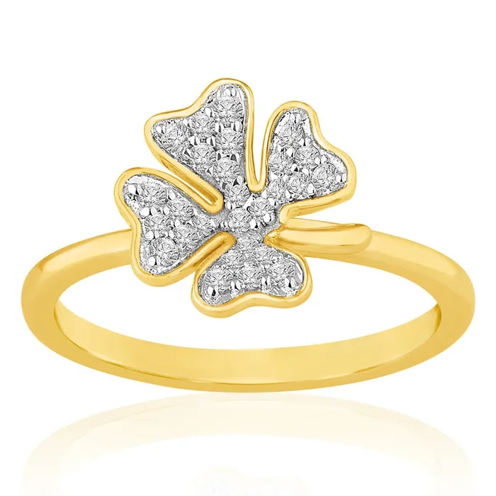 9ct Yellow Gold 4 Leaf Clover Diamond Ring